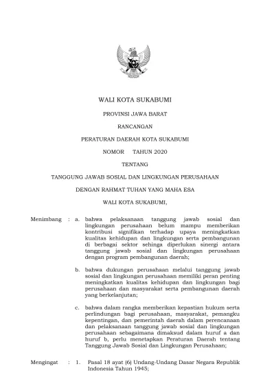 WALI KOTA SUKABUMI PROVINSI JAWA BARAT RANCANGAN PERATURAN DAERAH KOTA ...