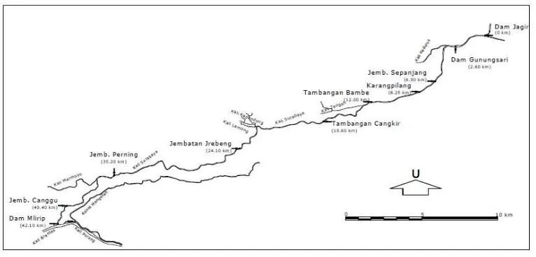 Gambar 2. Lokasi sampling kualitas air Kali Surabaya (Masduqi & Apriliani, 2008). 