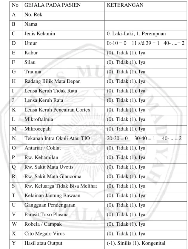 Tabel 3.2. Pemetaan Data Gejala Pasien 