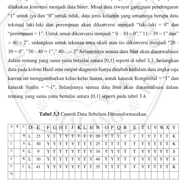 Tabel 3.3 Contoh Data Sebelum Ditransformasikan. 