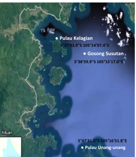 Gambar 5. Peta lokasi pulau-pulau di sekitar perairan Teluk Lampung,  Pesawaran, Lampung (Google Maps, 2016) 