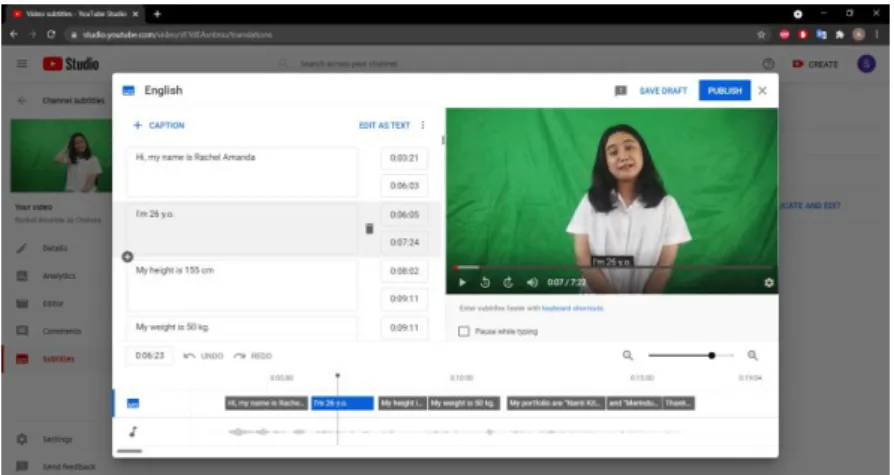 Gambar 3.4. Proses Membuat Subtite untuk Video Casting  (dokumentasi pribadi) 