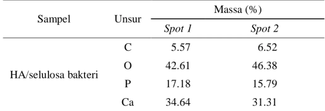 Tabel 3 Kandungan unsur komposit HA/selulosa hasil analisis EDX 