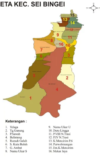 Gambar 4.2 Peta Kecamatan Sei Bingei Sumber: BPS Kecamatan Sei Bingei dalam Angka 2012 
