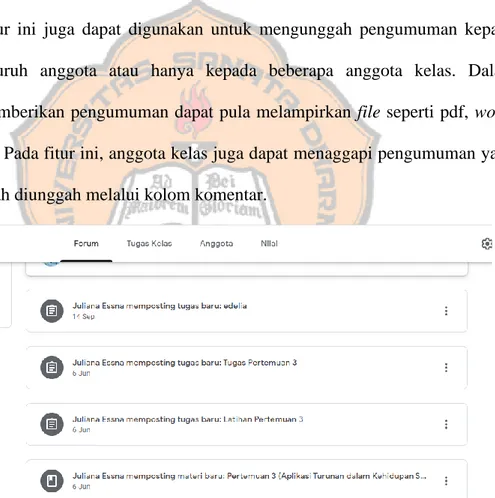 Gambar 2. 10 Tampilan Fitur Forum  2.  Fitur Tugas Kelas 