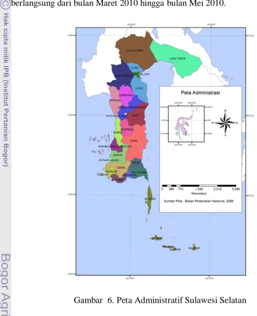 Gambar  6. Peta Administratif Sulawesi Selatan  3.2  Metode Pengumpulan Data 