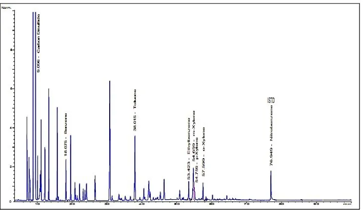 Gambar 2. Kromatogram Nitrobenzena terelusi didalam sampel
