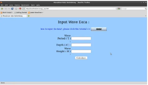 Gambar 5.4: Halaman web untuk input data T , d, dan H gelombang.