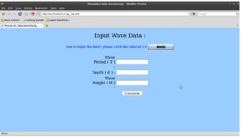Gambar 5.4: Halaman web untuk input data T , d, dan H gelombang.