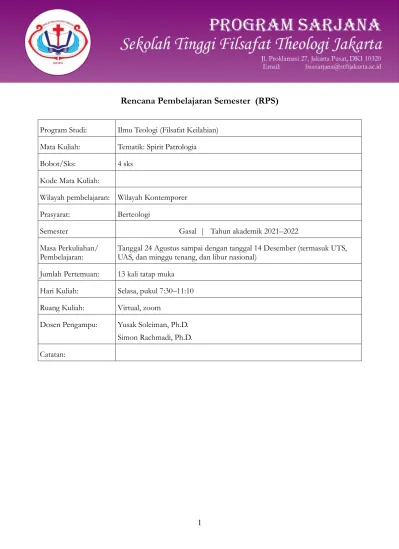 Rencana Pembelajaran Semester (RPS)