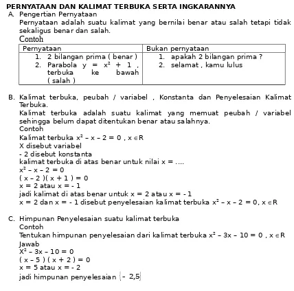 Tabel kebenaran untuk konjungsi dua pernyataan 