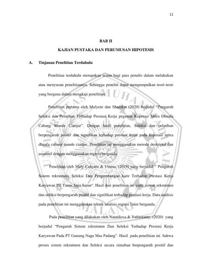 BAB II KAJIAN PUSTAKA DAN PERUMUSAN HIPOTESIS. Penelitian Pertama Oleh ...