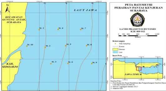 Gambar 2. Peta batimetri Pantai Kenjeran Surabaya 