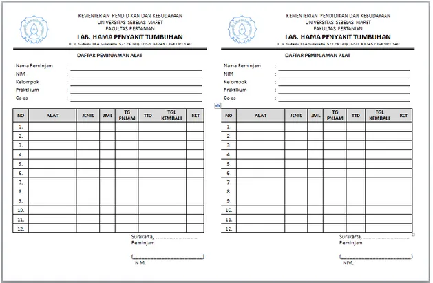 Gambar 4.5 Form Peminjaman Alat Praktikum 