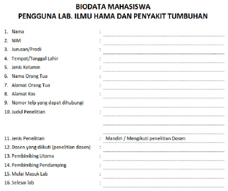 Gambar 4.6 Form Biodata Mahasiswa Keanggotaan Laboratorium 