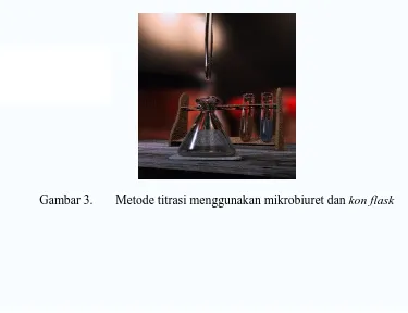 Gambar 3. Metode titrasi menggunakan mikrobiuret dan kon flask 