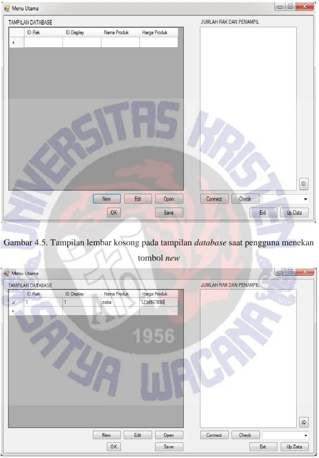 Gambar 4.5. Tampilan lembar kosong pada tampilan database saat pengguna menekan  tombol new 