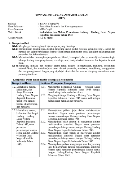 RENCANA PELAKSANAAN PEMBELAJARAN (RPP) : Kedudukan Dan Makna Pembukaan ...