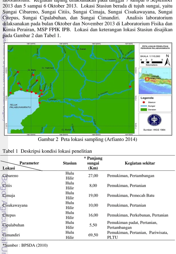 Gambar 2  Peta lokasi sampling (Arfianto 2014)  Tabel 1  Deskripsi kondisi lokasi penelitian 