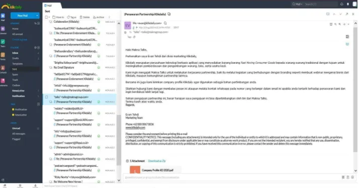 Gambar 3.12 Screenshot melakukan kontak ke perusahaan melalui e-mail 