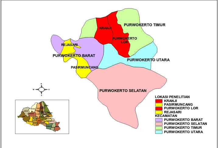 Gambar 4.1. Peta Kota Purwokerto dan Lokasi penelitian  