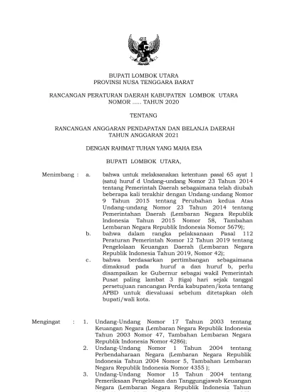 BUPATI LOMBOK UTARA PROVINSI NUSA TENGGARA BARAT RANCANGAN PERATURAN ...