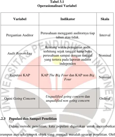 Tabel 3.1  Operasionalisasi Variabel 