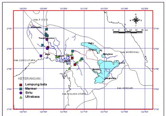 Gambar 1. Peta Potensi Mineral Non Logam Kabupaten Luwu Timur, Sulawesi Selatan 