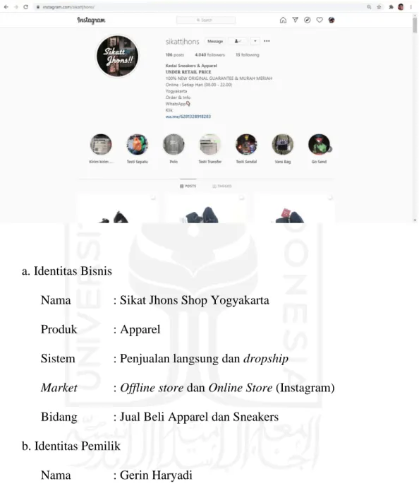 Gambar 3. Halaman Awal Akun Instagram Sikat Jhons Shop Yogyakarta 55