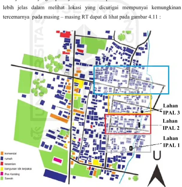 Gambar 4.11 Peta kondisi indikasi air limbah dari tiap RT  Sumber : Olah data primer, 2016 