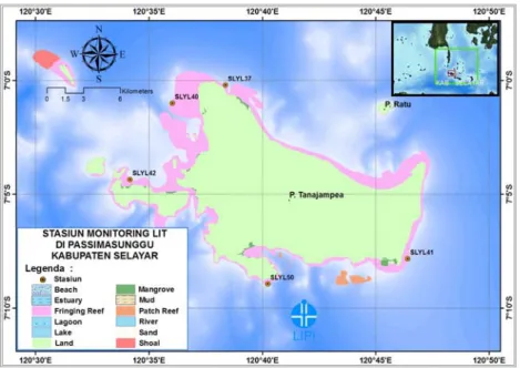 Gambar 3.  Peta stasiun transek permanen di perairan Pulau Tanajampea, 