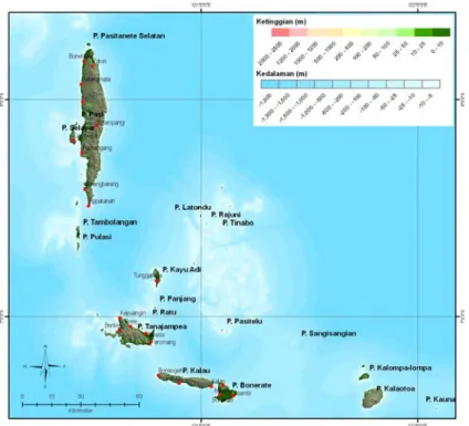 Gambar 4. Peta topografi di Pulau Selayar dan Pulau Tanajampea, 