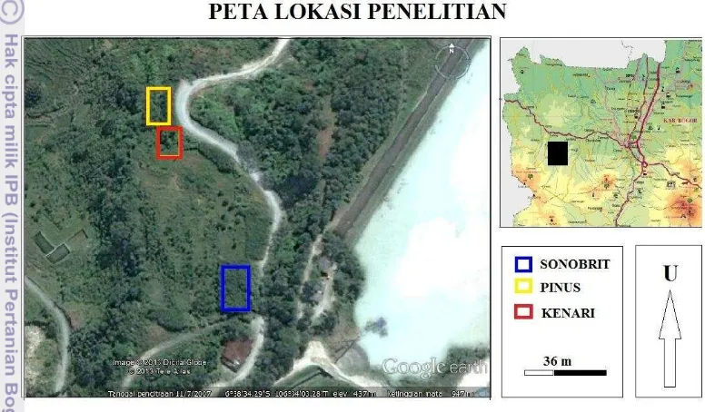 Gambar 1 Peta lokasi penelitian (Citra satelit dengan menggunakan Google 