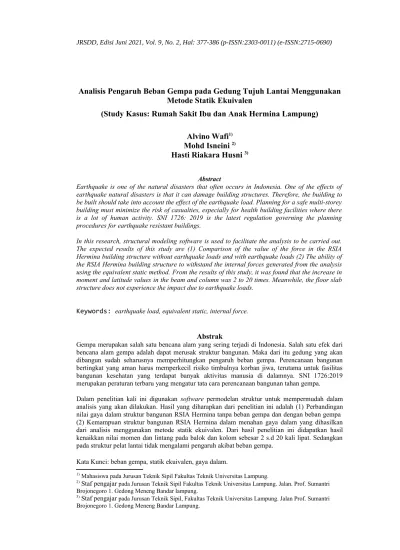 Analisis Pengaruh Beban Gempa Pada Gedung Tujuh Lantai Menggunakan ...