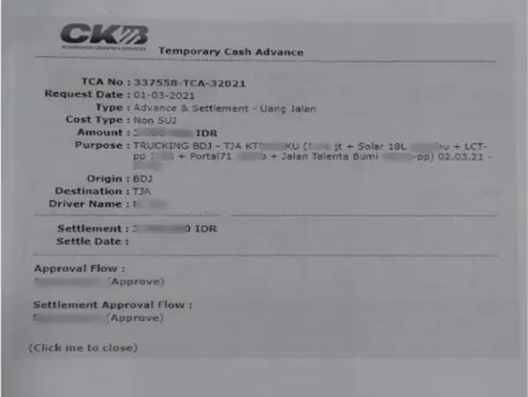 Gambar 4.7 TCA (Temporary Cash Advance)  Sumber: PT Cipta Krida Bahari Banjarmasin 