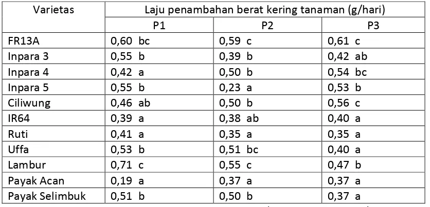 Tabel 6. Pengaruh perlakuan perendaman terhadap berat kering tanaman (g/hari) 