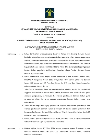 KEMENTERIAN HUKUM DAN HAK ASASI MANUSIA REPUBLIK INDONESIA KEPUTUSAN ...