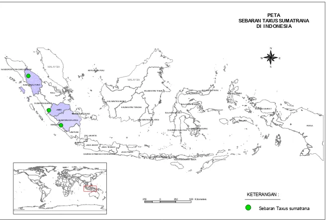 Gambar 5.  Sebaran alami Taxus sumatrana di Indonesia yang saat ini ditemukan  