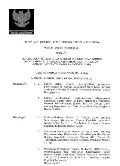 PERATURAN MENTERI PERHUBUNGAN REPUBLIK INDONESIA NOMOR PM 83 TAHUN 2015 ...