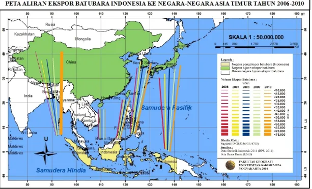 Gambar 2. Peta Aliran Ekspor Batubara Indonesia ke Negara-negara Asia Timur Tahun 2006-2010