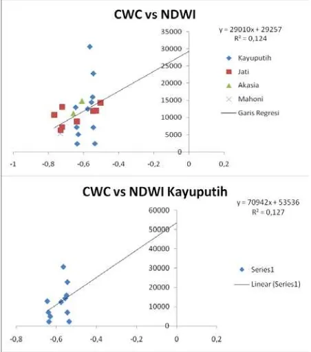 Gambar 5. Hubungan antara nilai CWC dengan nilai NDWI 
