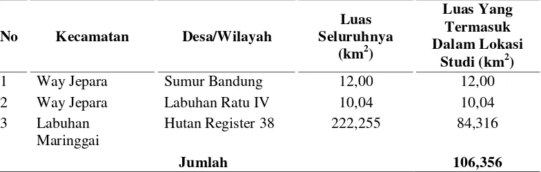 Tabel 3.1.   Letak administratif daerah tangkapan hujan waduk Way Jepara. 