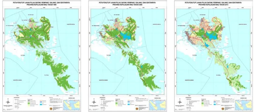 Gambar 1. Peta penutup lahan tahun 1990-2015 
