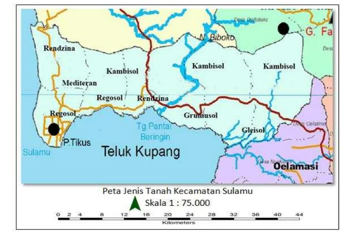 Gambar 8  Peta jenis tanah Kecamatan Sulamu (Kusnadi 2012) 