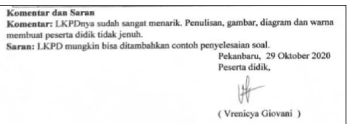 Gambar 2 Komentar Peserta didik 