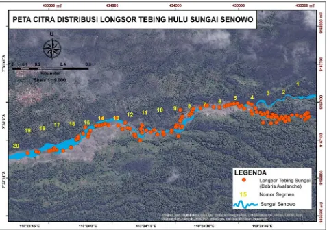 Gambar 4. Peta Citra Distribusi Longsor Tebing Sungai Hulu Sungai Senowo 
