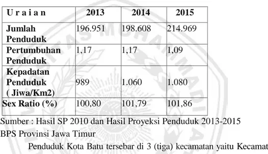 Tabel 3.3 : Indikator kependudukan tahun 2013-2015 