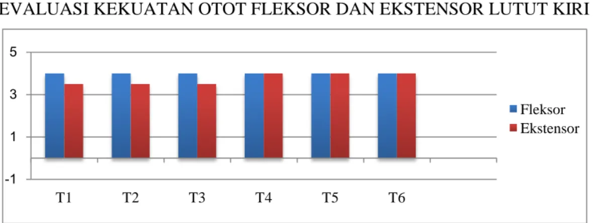 Grafik  4.3  Kekuatan  otot  ekstensor  pada  lutut  kanan  mengalami  peningkatan pada saat terapi ke-4 sampai terapi ke-6 nilainya adalah sama