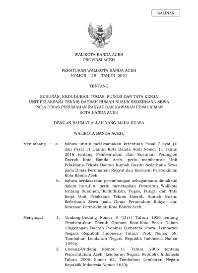 WALIKOTA BANDA ACEH PROVINSI ACEH PERATURAN WALIKOTA BANDA ACEH NOMOR ...