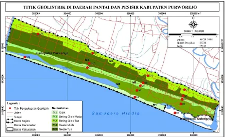 Gambar 2. Peta Lokasi Cross Section Titik Geolistrik di Daerah Pantai dan Pesisir Kabupaten 